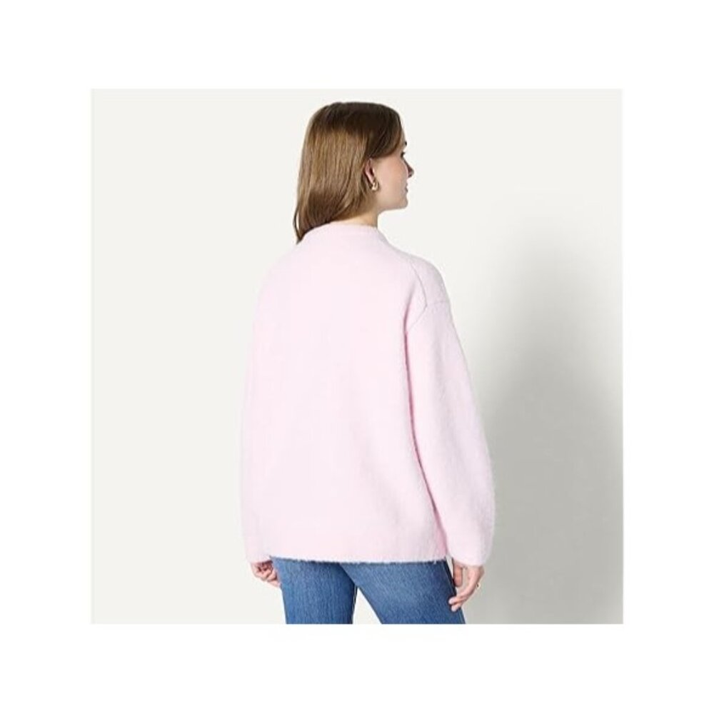 Women's Oversized Pink Faux Mohair Crewneck Sweater XL - NEW - Picture 2 of 6